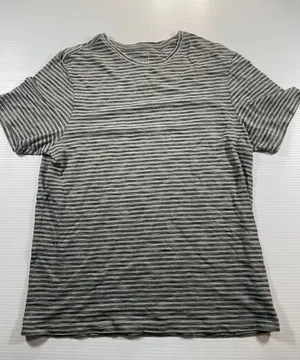 01.ALGO Striped Short Sleeve‎ T-Shirt Casual Basic Tee Gray Black Stripes M thumbnail 1