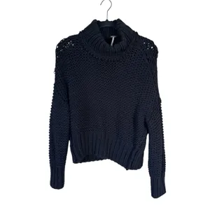 Free People Black Chunky Knit Turtleneck Sweater Womens XS Pullover Boho Fall thumbnail 2