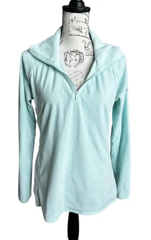 Columbia Women's Light Aqua Fleece 1/4 Zip Pullover Sweatshirt Long Sleeve Large thumbnail 1