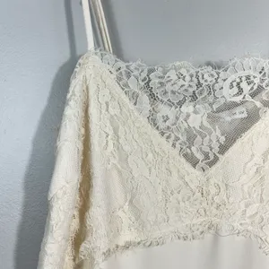 All in Favor Boutique White Ivory Cream Chiffon Layered Lace Neckline Cami Tank thumbnail 2