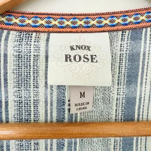 Knox Rose Cardigan Top M Cotton Boho Embroidered Fringe Blue Cream Peasant thumbnail 5