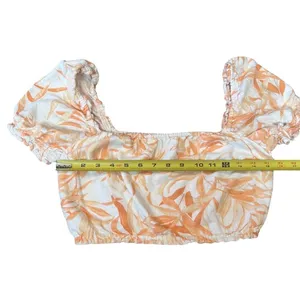 Abercrombie‎ & Fit Puff Sleeve Linen Crop Top Orange Cream Floral Preppy Cottage thumbnail 9