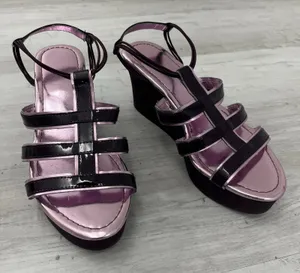 Avon Metallic Purple Strappy Platform Heels Y2K Chunky Cutout Sandals 6-6.5 thumbnail 1