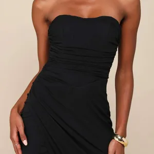 NEW Lulus Epitome of Allure Black Sheer Mesh Strapless Ruched Maxi Dress Medium thumbnail 4