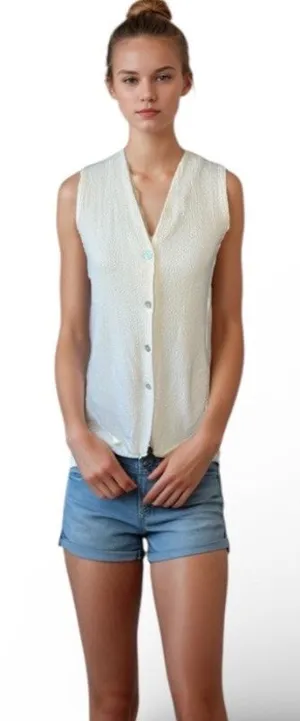 Expressions cream button down vest v-neck vintage clean girl scandi girl cottage thumbnail 1