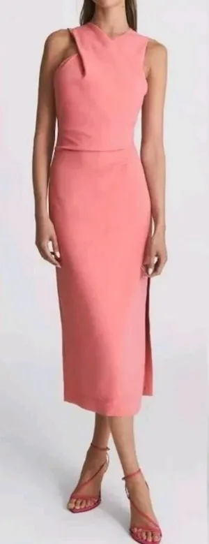 NEW Reiss Imogen Sleeveless Ruched Tailored Sheath MIDI Dress 0 Pink thumbnail 1