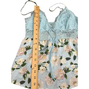 VICTORIA'S SECRET Blue LACE SATIN CAMI Pajama Babydoll S Lounge SET FLORAL I19-1 thumbnail 6
