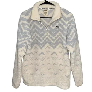 Victoria Secret Sherpa White Blue Jacket pink pull over 1/4 Zip Size XS thumbnail 1