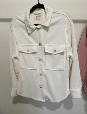 White Corduroy Shacket thumbnail 1