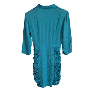 Catherine Malandrino Turquoise Silk Ruched V-Neck Mini Dress Size 8 Teal 3/4 Slv thumbnail 2