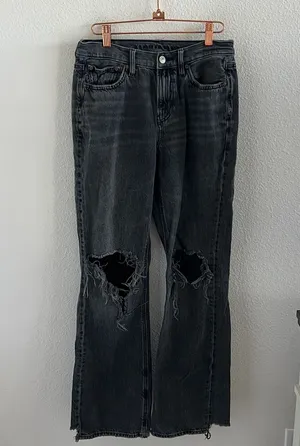 American Eagle 90s Bootcut Boot Cut Distressed Black Denim Jeans 4 thumbnail 1