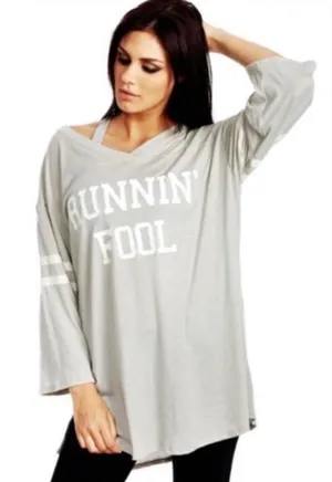 Wildfox Size Small Grey‎ Running Fool Baseball Ringer Crewneck T-shirt thumbnail 1