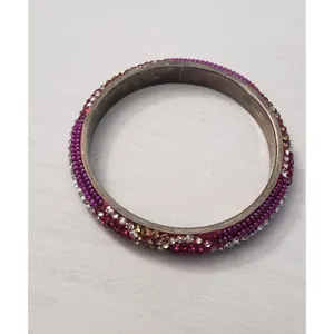 Vintage Bracelet / Bangle - Pink, Clear Gems & Light Gold Tone Gems 7" thumbnail 4