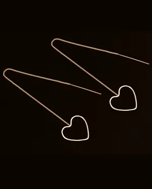 NEW Pair of long tassel drop heart earrings, thread earrings, minimalist gold dangle earrings, stocking stuffer thumbnail 3