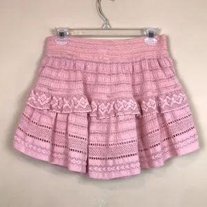 Aerie Women’s Pink Crochet Lace Elasticized Waist Tiered Mini Skirt thumbnail 1