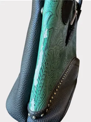 Trinity Ranch Embossed Turquoise Western Satchel Handbag Studded Purse thumbnail 14