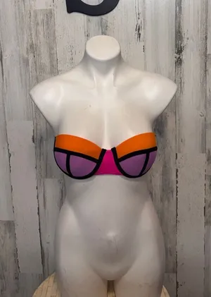 SheIn Colorblock Neoprene Style Bandeau Bikini Top Womens S Neon Pink Orange Purple thumbnail 1