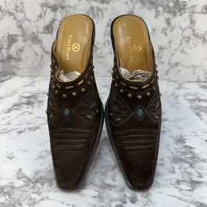 Cole Haan Western Heeled Mules Size 7 Brown Suede Turquoise Studded Butterfly thumbnail 2