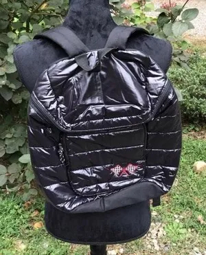 SHINY REFLECTIVE VINAL LIKE RACING CHECKERED FLAG EMBROIDERED BACKPACK Black thumbnail 1