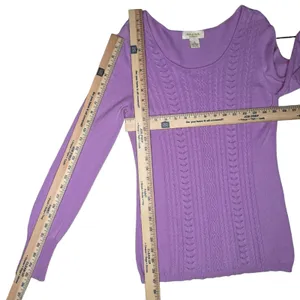 Peck & Peck 2 Ply 100%‎ Cashmere M Sweater Lilac Cable Knit Lightweight Pullover thumbnail 7