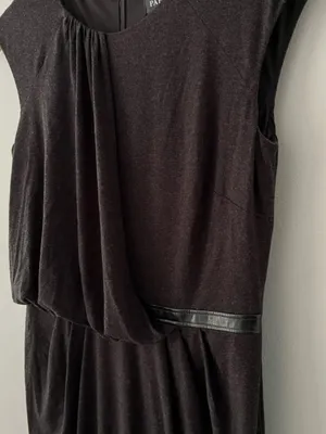 Adrianna Papell Draped Black Dress Faux Leather Trim Size 6 Midi Sleeveless thumbnail 3