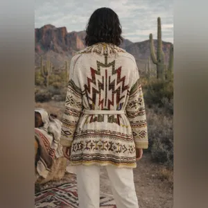 Free People Wild Wild West Southwest Belted Cardigan Size M/L Oversized thumbnail 2