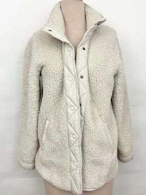 Abercrombie & Fitch Cream Sherpa Jacket with Quilted Trim size Large Soft A&F thumbnail 1