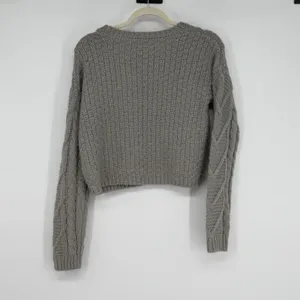 Aster Gray Cable Knit Cropped Sweater Womens‎ Small Chunky Long Sleeve thumbnail 2