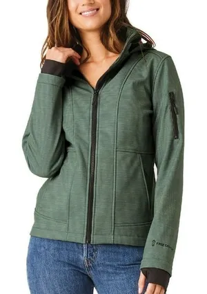 Free Country Womens‎ Softshell Jacket Olive Green Faux Fur Lined Hooded Small thumbnail 1