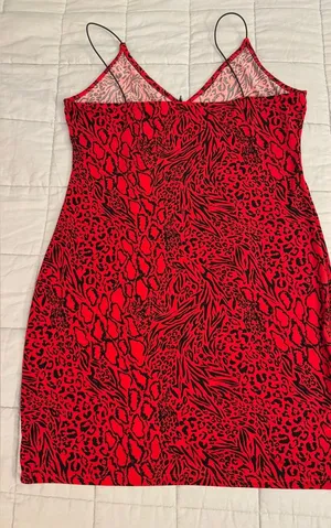 H&M Red and Black Animal Print Slip Dress thumbnail 1