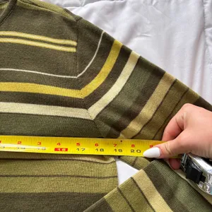 Vintage Rafael Sport Olive Green Striped Wool Cardigan Sweater Medium Streetwear thumbnail 4
