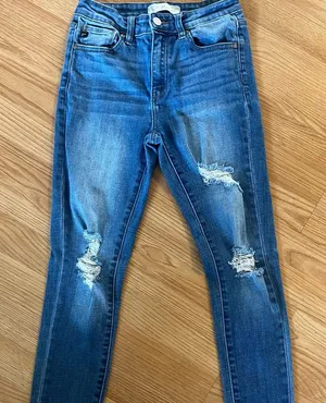 Kancan distressed jeans with‎ cuffed legs. thumbnail 1