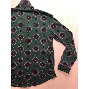 Room Service Pajama Set Women Small Green Pink Geometric Long Sleeve‎ thumbnail 8