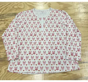 Roller Rabbit Love Bunnies Ladies 2 Piece Pajama PJ Set Pink White Size Large thumbnail 2