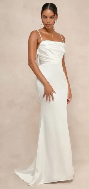 Lulus Lovely Endearment White Satin Sleeveless Backless Maxi Dress Bride Medium thumbnail 1