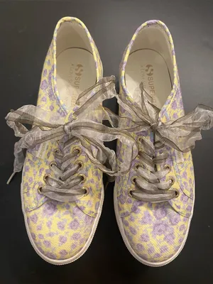 Superga x LoveShackFancy 2790 Platform Sneakers Yellow Purple Floral Lace 40 (9) thumbnail 1