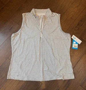 GG Blue Sleeveless Zip-Front Geo Print Top - White/Black NWT Size XL - C73-043 thumbnail 1