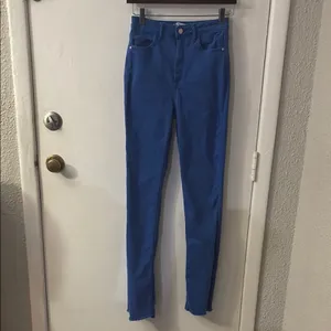ZARA Straight Leg Jeans 2 High Rise Hem Slit Frayed Cobalt Blue Denim Casual thumbnail 3