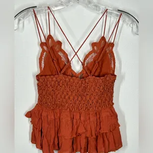 NWT Free People Adella Cami XS Winding Roads Rust Lace Peplum Top thumbnail 10