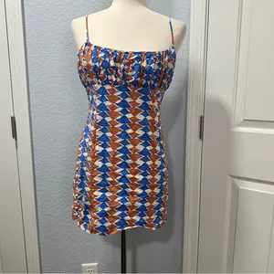 Anthropologie Maeve Ophelia Linen Mini Dress Resort Vacation Geo Print 6 thumbnail 2