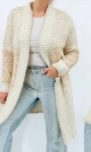 Joie Longline Oversized Chunky Cardigan Cream Fair Isle Knit L‎ thumbnail 1