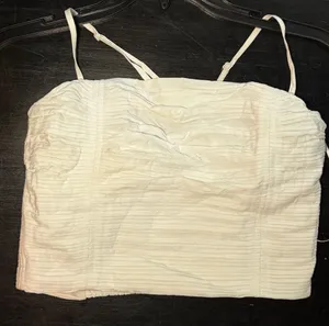 Madewell Women's White Pleated Cotton Poplin Crop Top with Side Zipper thumbnail 1