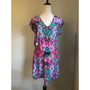 Nanette Lepore Swim Floral Paisley Cover Up Dress Pink Turquoise Small Y2K boho thumbnail 2