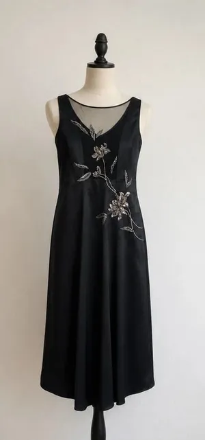 Together Black Beaded Floral Evening Gown Maxi Dress Sheer Back Size 8 thumbnail 1