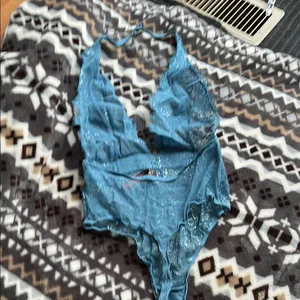 Victoria's Secret Blue Lace Chemise with Plunging V-Neck thumbnail 4