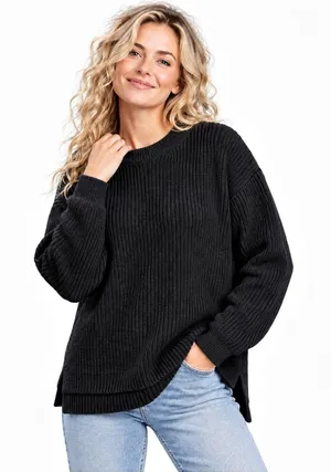 Goodthreads Women’s L Black 100% Cotton Shaker Knit Crewneck Sweater thumbnail 1