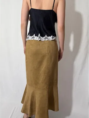 Josephine Chaus Tan Faux Suede Vintage Fall Midi/Maxi Cargo Skirt thumbnail 5