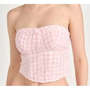 Free People Tube Top Women Small Pink Gingham Corset Strapless Smocked OB1732606 thumbnail 1