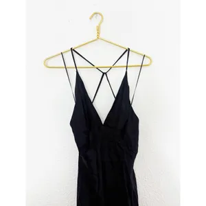 NWT ASTR The Label Black Deep V Satin Midi Dress Size Small Cocktail Wedding thumbnail 5