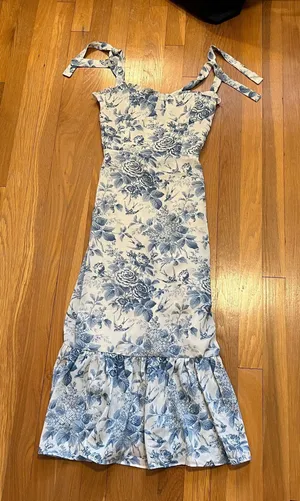 Blue And White Floral Midi Dress thumbnail 1